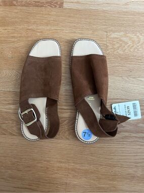 NWT Brown Suede Open-Toe Slingback Sandals
